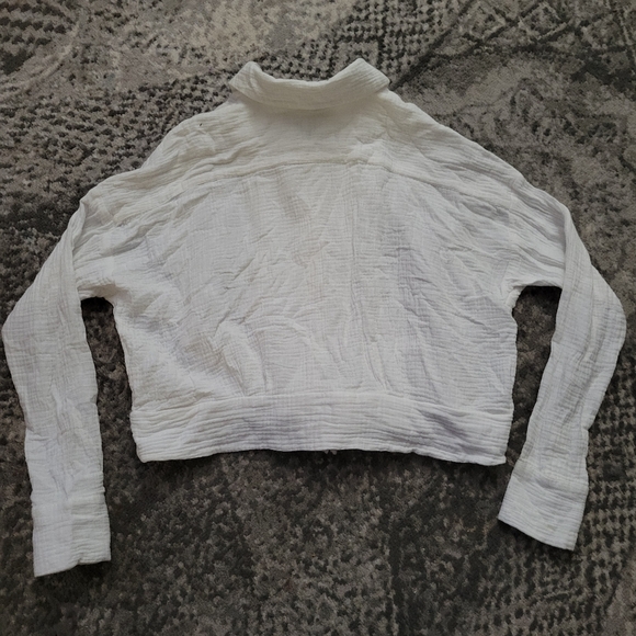 Free People Sun Streaks Tie Front Top Gauzy Button Up Tie Hem White Size Small - Picture 13 of 14